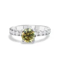 S925 sterling silver ring with olive green moissanite stone in classic four-claw setting - Size 5 / Yellow-Green