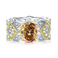 Retro 2ct oval champagne moissanite ring in S925 silver with gold diamond accents - US Size 5 / Champagne