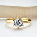 Classic six-prong setting solitaire moissanite ring with polished golden finish band - US Size 5 / White Diamond Cut