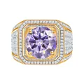 Men's 925 sterling silver ring with large purple gemstone and gold plated finish - Size 15 / Gold-Light Purple