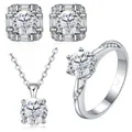 Conjunto de joyas de plata de ley 925 con collar de moissanita, pendientes y anillo - Talla 5 / Blanco