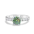 S925 sterling silver ring featuring a round green moissanite in a four-prong setting - Size 5 / Light Blue-Green