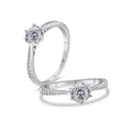 Classic S925 sterling silver moissanite ring with six-prong setting and side accents - 100-Facet Cut