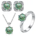 Conjunto de joyas de plata 925 con collar, pendientes y anillo de moissanita verde - Talla 5 / Moissanita Cian Multifacética