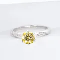 Classic 1 carat yellow moissanite ring in S925 sterling silver with six-prong setting - US Size 5 / Lemon Yellow