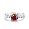 S925 sterling silver ring featuring a round red moissanite in a classic four-prong setting - Red
