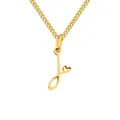 Golden necklace with letter J cursive pendant and heart detail on fine link chain - Letter J / Gold