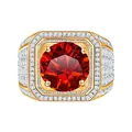 Luxury gold ring for men with a large red round gemstone and pavé-set diamond accents - Size 15 / Garnet Red