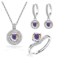 925 Silber Schmuckset mit Moissanit Halskette, Ring und Ohrringen in Regenbogenfarben - Einstellbar Offen / AB-Farbe
