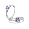 S925 sterling silver ring featuring a round purple moissanite in a classic six-claw setting - Light Purple