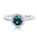 Elegant S925 sterling silver ring featuring a round multicolor halo moissanite stone - US 6 / Rainbow