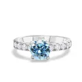 Classic S925 sterling silver ring with blue moissanite in a four-prong setting - Aqua