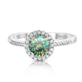 S925 sterling silver halo ring with a round moissanite stone and pave accents - US 5 / Multicut Teal