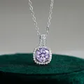 S925 sterling silver halo necklace with a round lavender purple 1-carat moissanite pendant - 1CT (6.5mm) / Light Purple