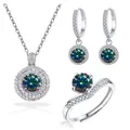 Schmuckset aus 925er Silber mit Moissanit-Halskette, Ohrringen und Ring in Silber-Finish - Einstellbar Offen / Regenbogen