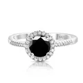 S925 sterling silver halo ring with black round cut stone and white zircon accents - US 5 / Black