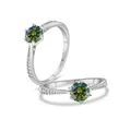 S925 sterling silver ring featuring a round green moissanite in a classic six-prong setting - Dark Green