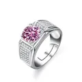 Detailed shot of S925 silver ring featuring pink moissanite and pave accents - Pink / US Size 8