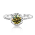 S925 sterling silver ring with round champagne gemstone and micro-pave diamonds - Yellow-Green
