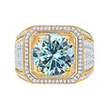 Luxurious gold plated 925 silver ring with 1ct round light blue moissanite and micro pave - Size 15 / Original Blue