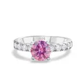 S925 sterling silver ring with a round pink moissanite and four-prong setting - Pink