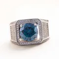 Men's S925 silver ring featuring a 5ct 11mm blue moissanite center stone and halo design - US 5 / Deep Royal Blue