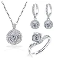 Schmuckset aus 925er Sterlingsilber mit Moissanit-Halskette, Ohrringen und Ring - Einstellbar Offen / Weiß 100-Facetten-Schliff