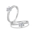Classic S925 sterling silver six-prong moissanite ring with side accent diamonds - White