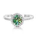 S925 sterling silver ring featuring a round cut moissanite with halo micro-pave stones - Light Blue-Green