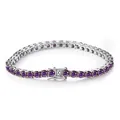 Macro shot of 925 sterling silver tennis bracelet with purple round cut stones - 15CM / Silver & Purplish Red