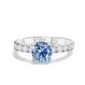S925 sterling silver ring featuring a round blue moissanite in a classic four-prong setting - Sapphire Blue