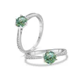 Classic S925 sterling silver ring with colorful six-prong moissanite and side stones - Multi-Faceted Cyan Moissanite