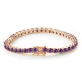 Detailed view of rose gold tennis bracelet with brilliant round-cut purple moissanite stones - 15CM / Rose Gold Purplish Red