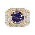 Luxurious 1 carat purple moissanite ring with gold plating and paved accent stones - Size 15 / Gold - Purple Blue