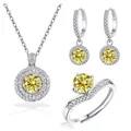 925 Silber Schmuckset mit gelbem Moissanit Halskette, Ohrringen und Ring in Platin-Optik - Einstellbar Offen / Zitronengelb