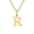 Polished gold initial R pendant necklace in titanium steel with a cable chain - Letter R / Gold