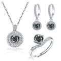 Elegantes Schmuckset aus 925er Sterlingsilber mit grauem Moissanit, Halskette und Ohrringen - Einstellbar Offen / Grau