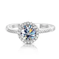 Elegant S925 sterling silver moissanite cluster ring with sparkling round halo and band - White