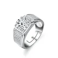 Men's 1-carat moissanite ring in S925 sterling silver with adjustable open band - White / US Size 8