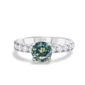 S925 sterling silver ring with luxury round cut teal moissanite and side diamonds - Teal Blue