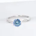 Classic S925 sterling silver ring with 1ct round blue moissanite in six-claw setting - Sapphire Blue