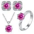 Σετ κοσμημάτων ασήμι 925 με ροζ moissanite κολιέ, σκουλαρίκια και δαχτυλίδι σφραγίδα S925 - Ροζ Εκατοντάδα Με Νουντλς