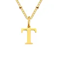 Collier minimaliste doré avec pendentif lettre T et accents de perles rondes dorées - Lettre T / Or