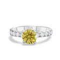 Luxurious S925 sterling silver ring featuring a round yellow moissanite in a 4-prong setting - Gold Yellow