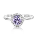 925 silver halo ring featuring a round light purple moissanite and micro-pave diamonds - Light Purple