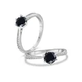 Classic S925 sterling silver ring with black round stone in six-prong setting - Black