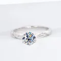 S925 sterling silver ring with 1 carat moissanite in a classic six-prong crown setting - White