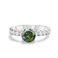 S925 sterling silver ring with large round green moissanite stone and side diamonds - Dark Green