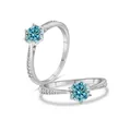 S925 sterling silver ring featuring a blue moissanite stone in classic six-claw setting - Original Blue