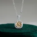 S925 sterling silver necklace featuring a champagne moissanite pendant with halo diamonds - Original Yellow